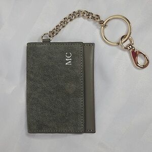 MARK & GRAHAM CARD CASE KEY CHAIN -IN GREY LEATHER -SUEDE